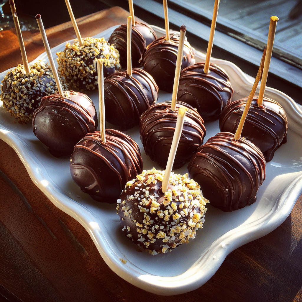 A platter of chocolate-covered cake pops | Source: Midjourney