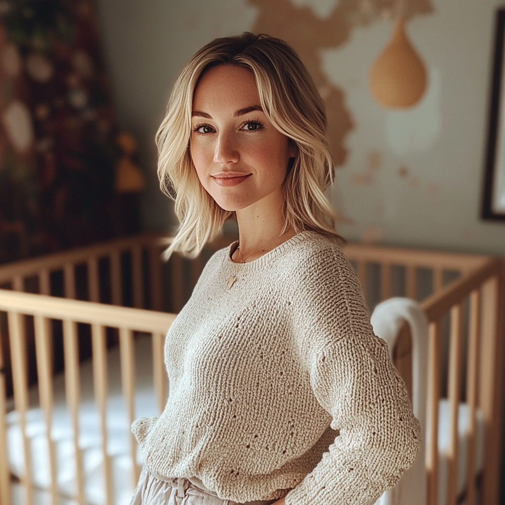 A smiling woman standing in front of a crib | Source: Midjourney