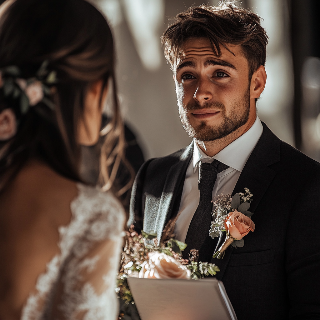 Emotionally distant groom looking at his bride | Source: Midjourney