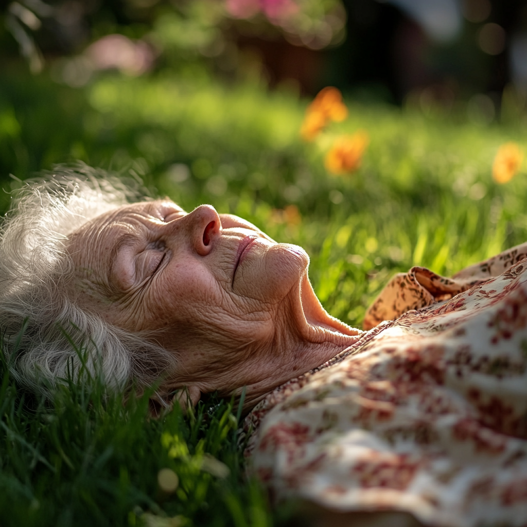 An unconscious woman lying on the grass | Source: Midjourney