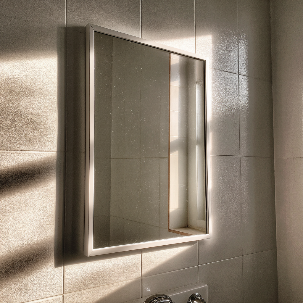A mirror mounted in a bathroom | Source: Midjourney