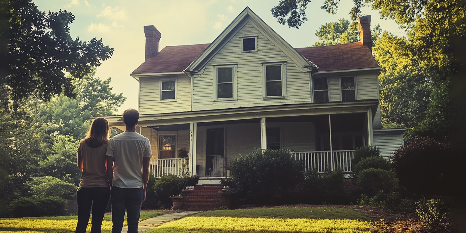 Couple near an old house. | Source: Midjourney