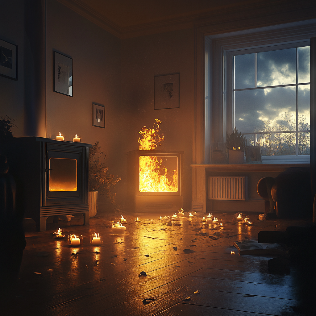 A living room burning down | Source: Midjourney