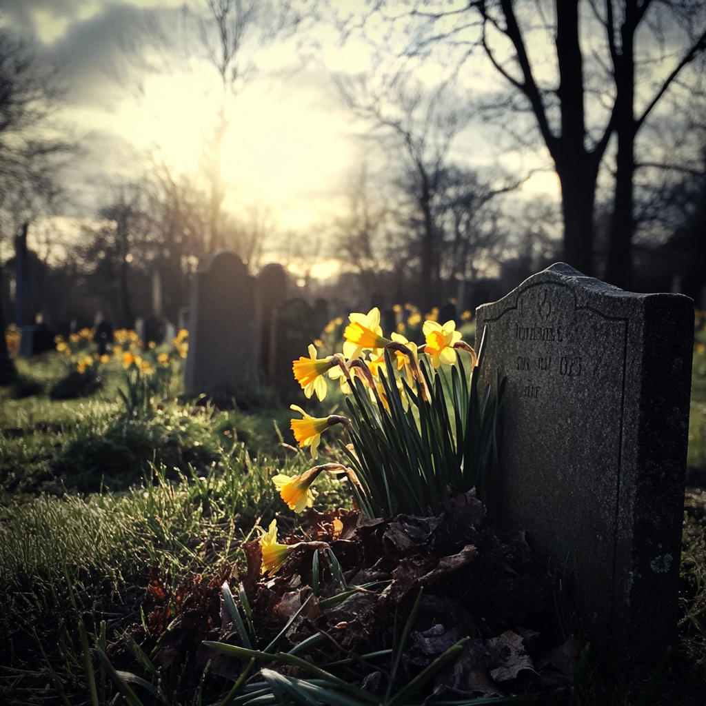 Flowers at a tombstone | Source: Midjourney