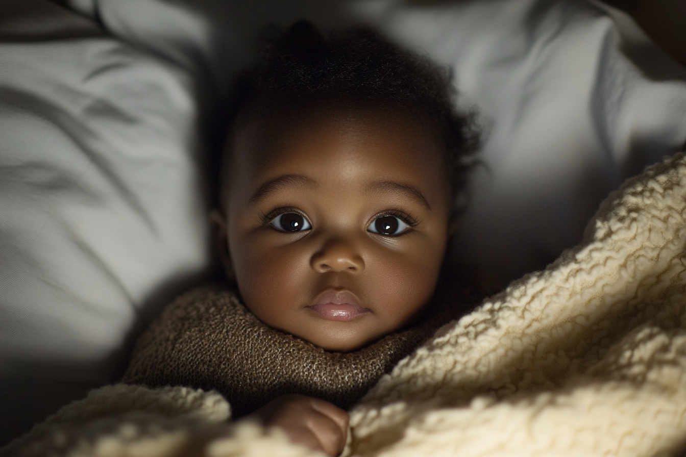 A cute baby with her eyes wide open | Source: Midjourney