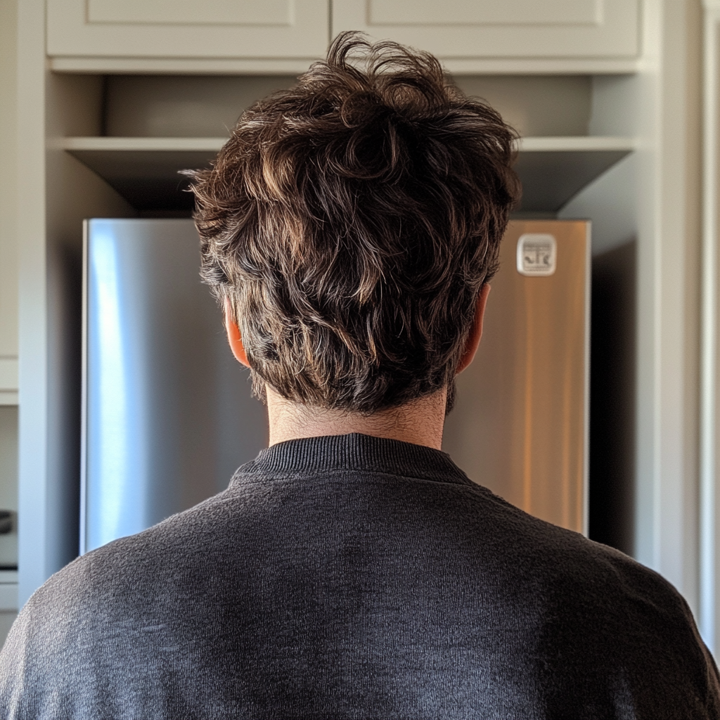 A man standing in front of a fridge | Source: Midjourney