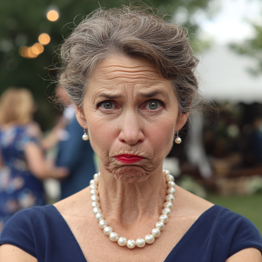 A grimacing old woman at a wedding | Source: Midjourney