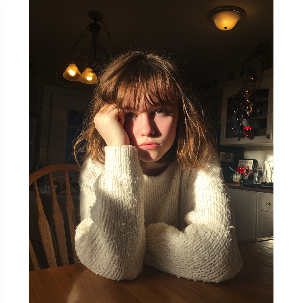 A teenage girl wearing a white sweater | Source: Midjourney