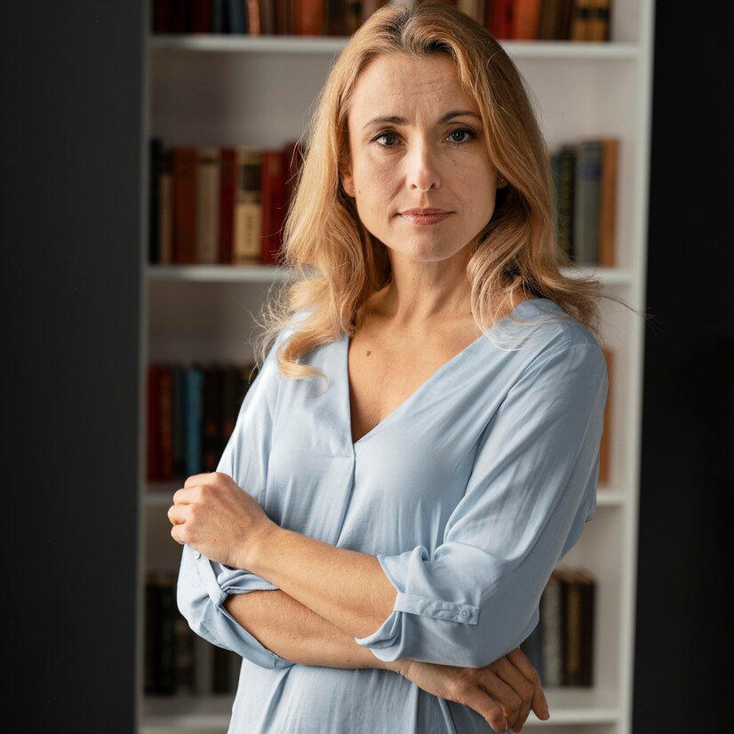 A serious woman in her living room | Source: Freepik