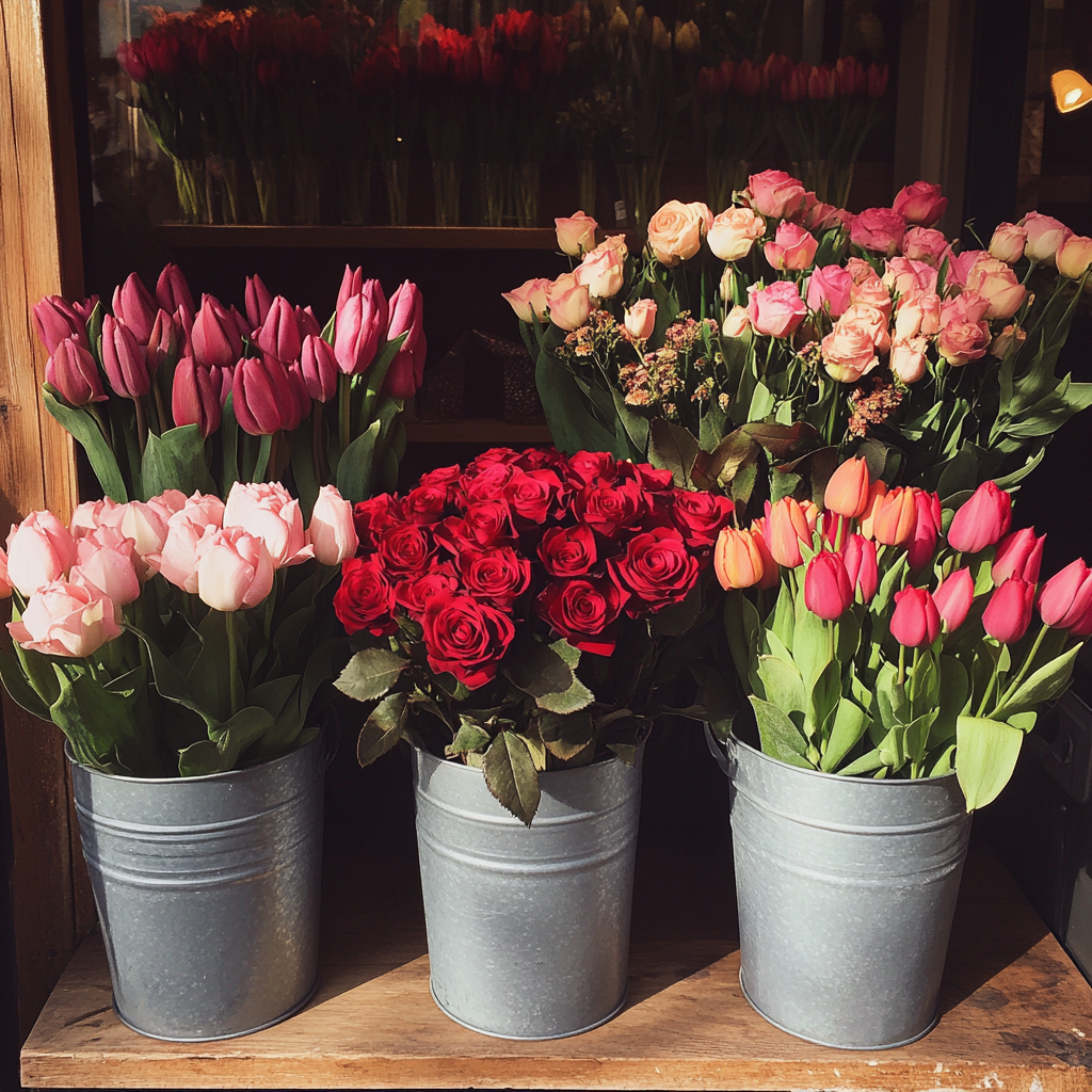 Fleurs chez un fleuriste | Source : Midjourney