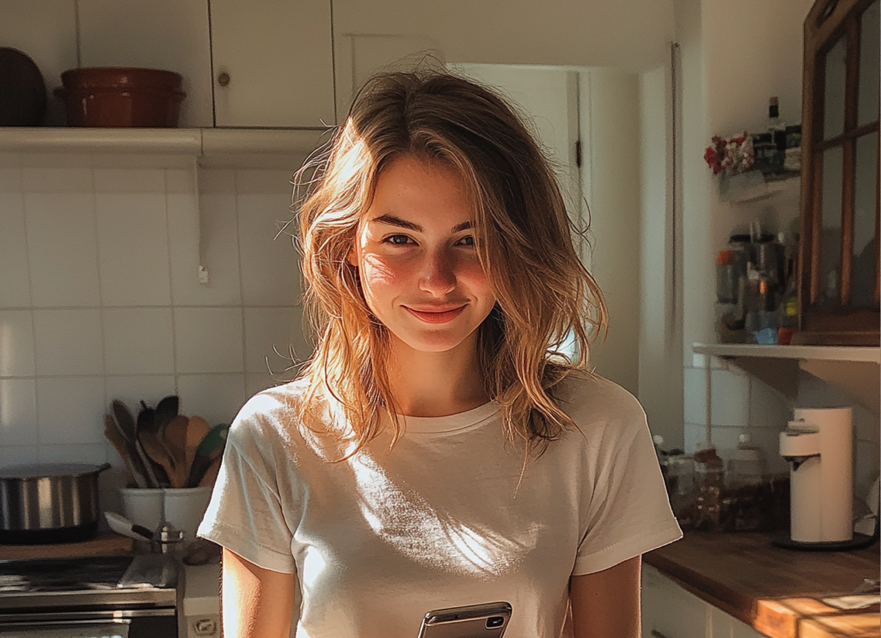 A smiling woman standing in a kitchen | Source: Midjourney