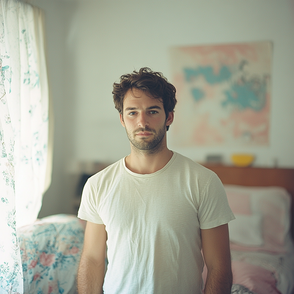 A man standing in his bedroom | Source: Midjourney