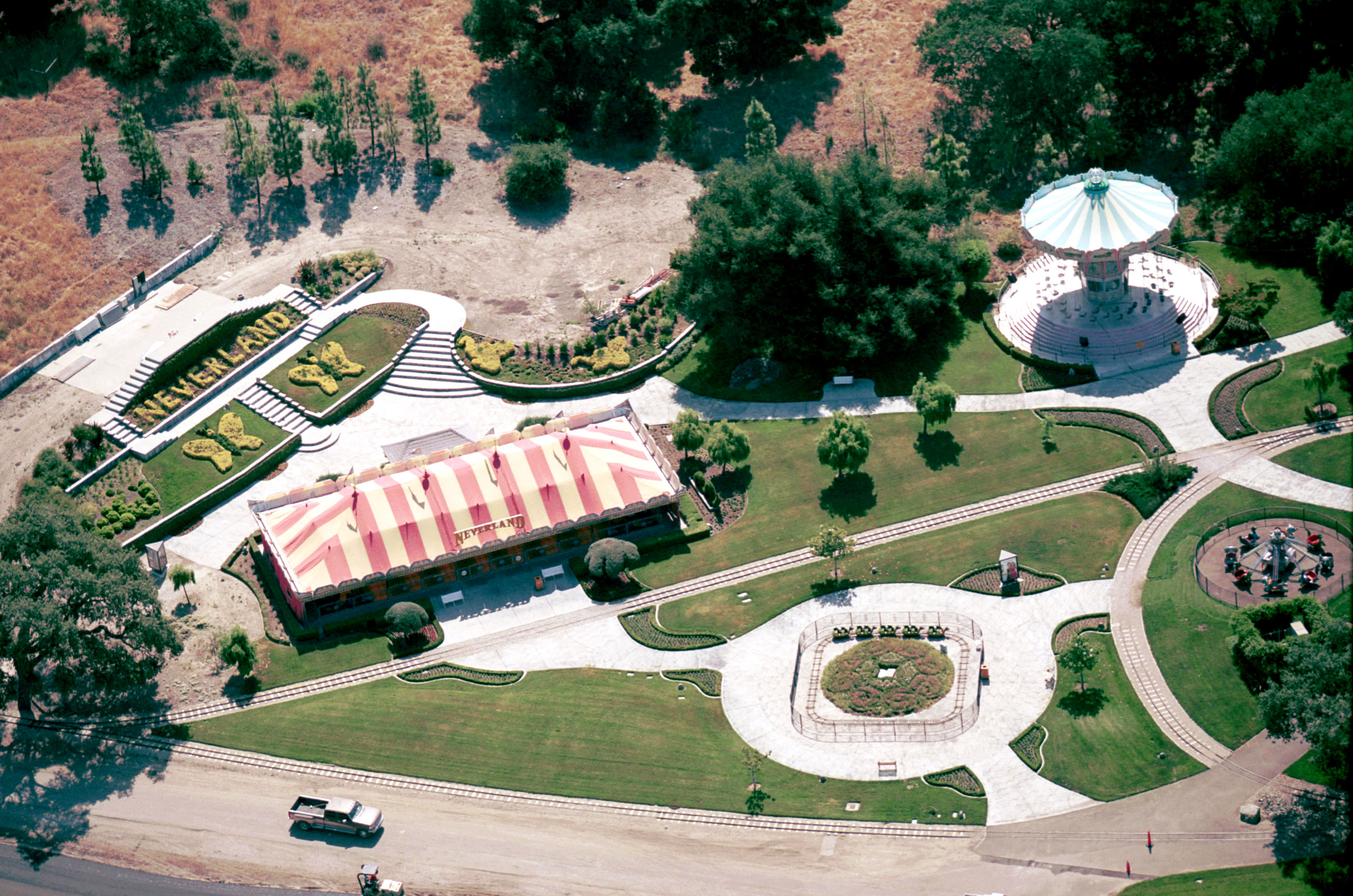 An aerial view of a section of singer Michael Jackson''s Neverland theme park June 25, 2001 in Santa Ynez, California. | Source: Getty Images