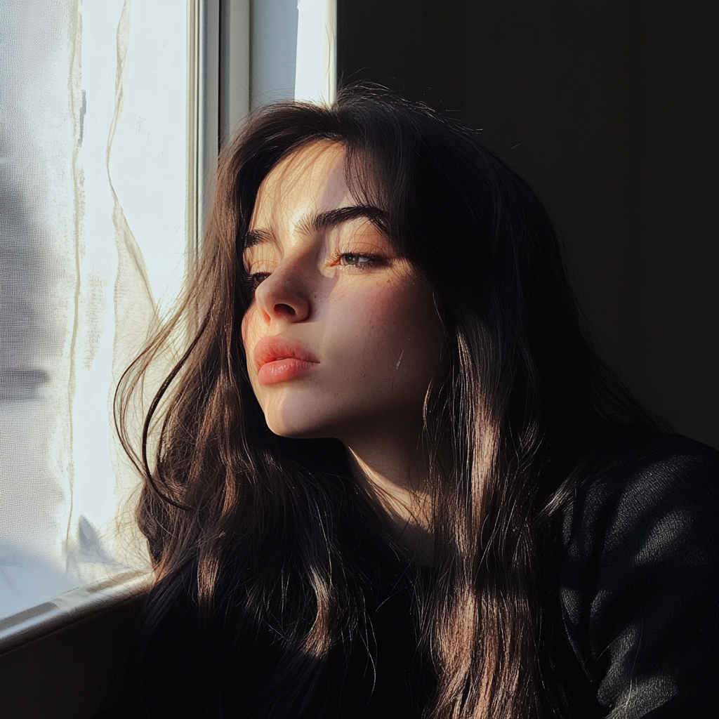 A teenage girl sitting by a window | Source: Midjourney