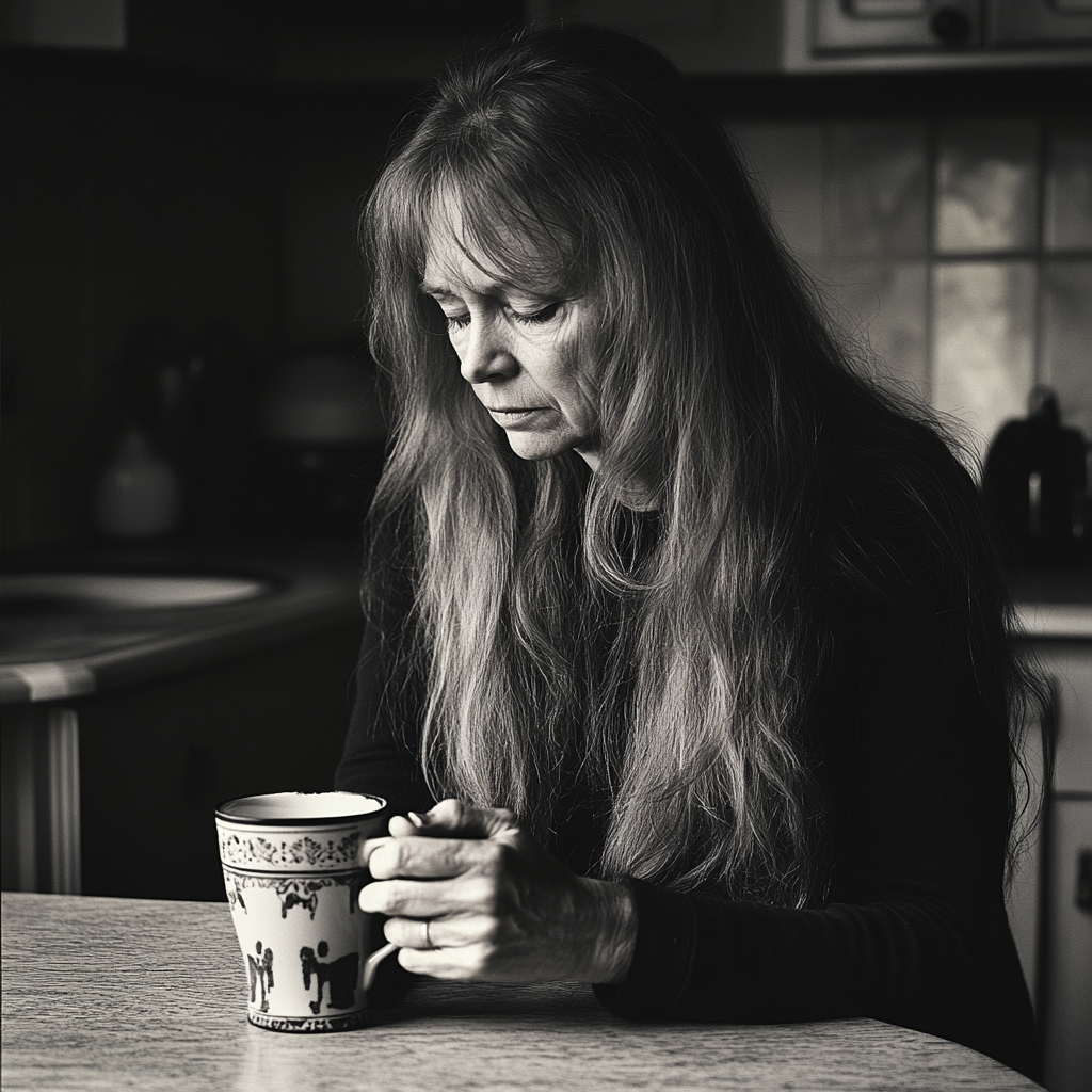 A woman sitting at a table | Source: Midjourney