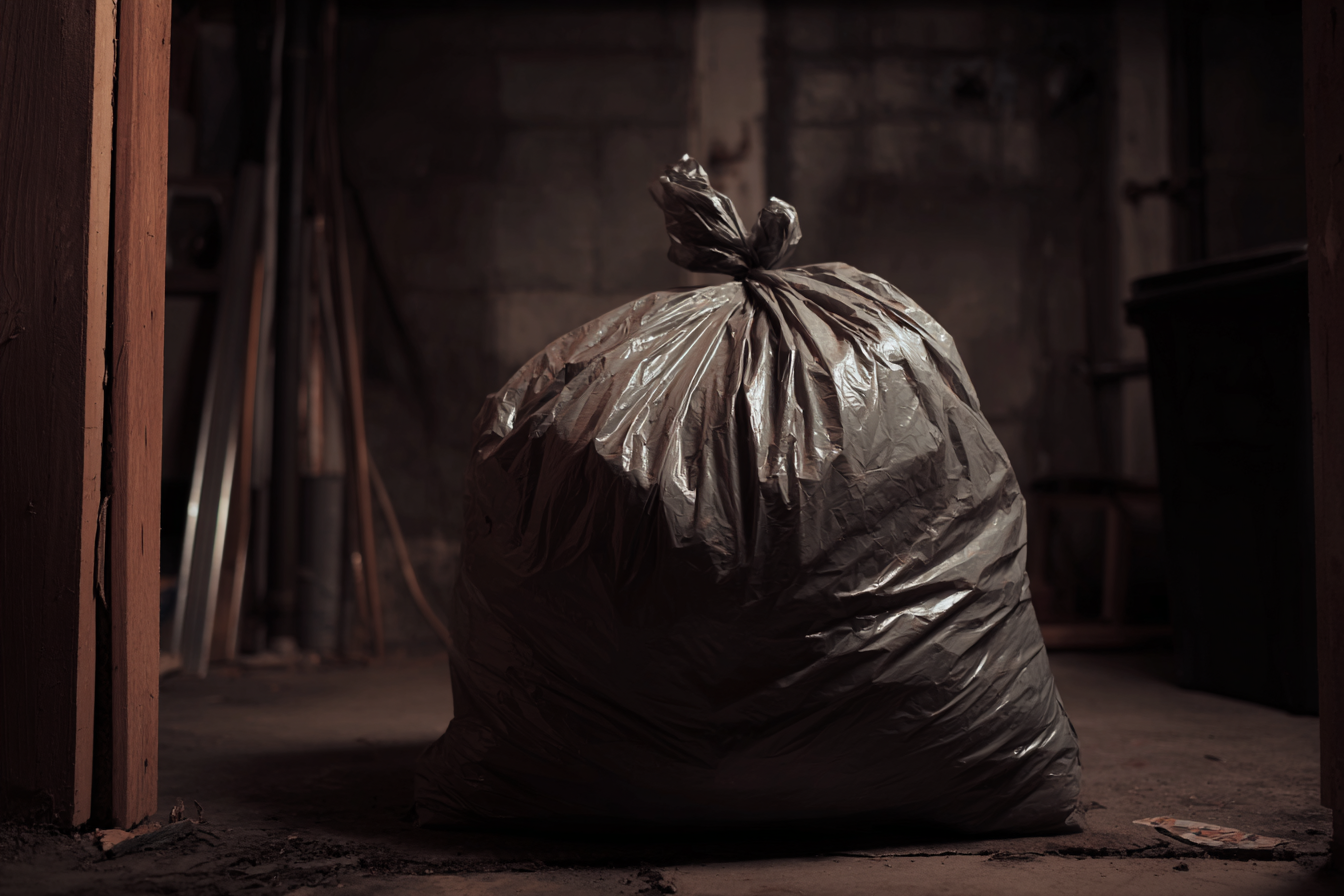 A garbage bag in a basement | Source: Midjourney