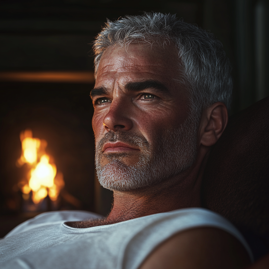 A man sitting by the fireplace | Source: Midjourney