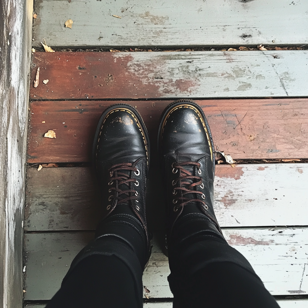 A woman standing on a porch | Source: Midjourney