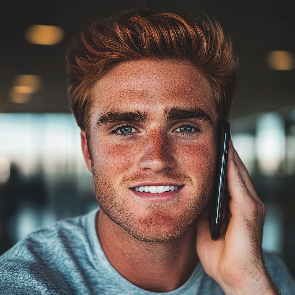 A smiling man talking on the phone | Source: Midjourney