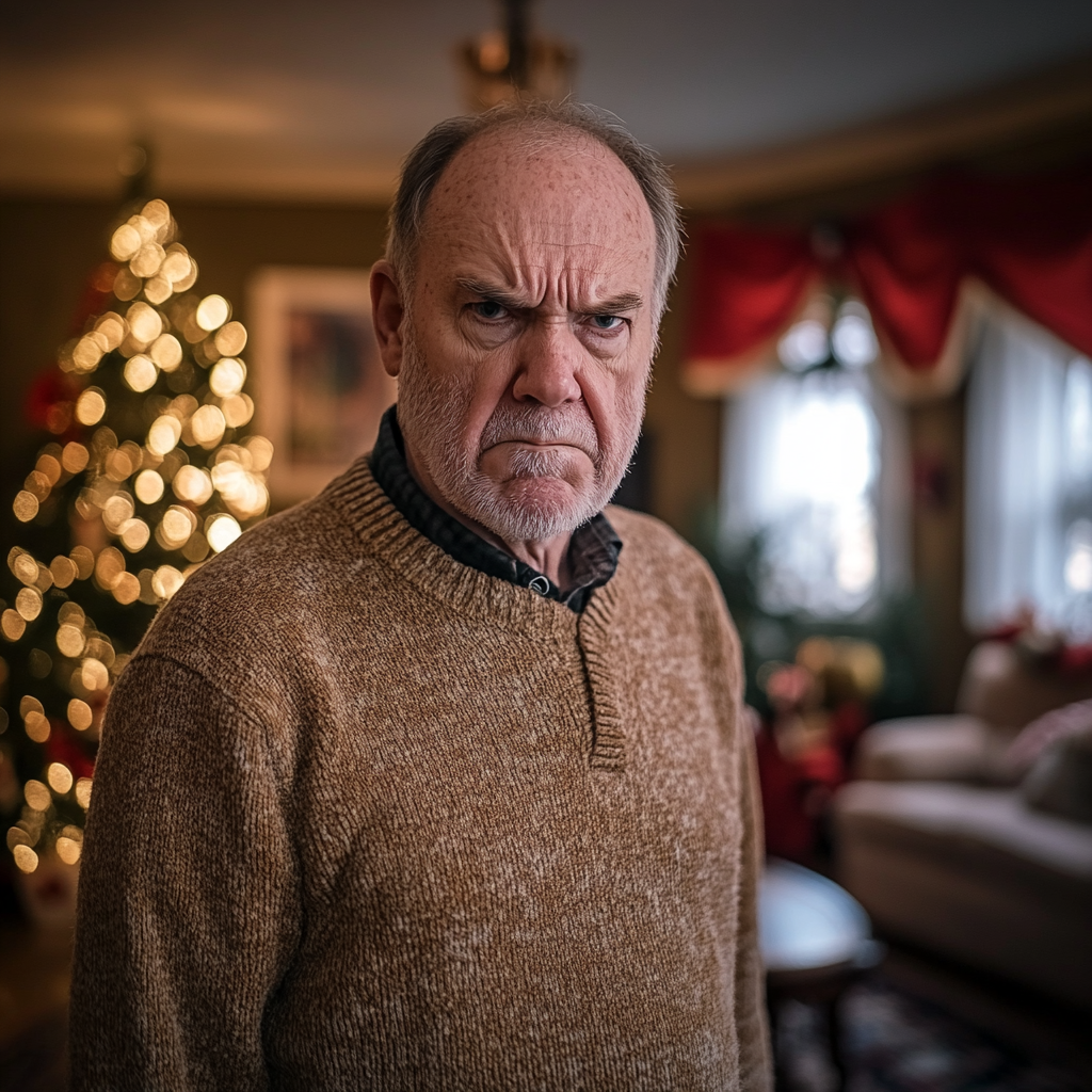 An angry elderly man standing in a living room | Source: Midjourney