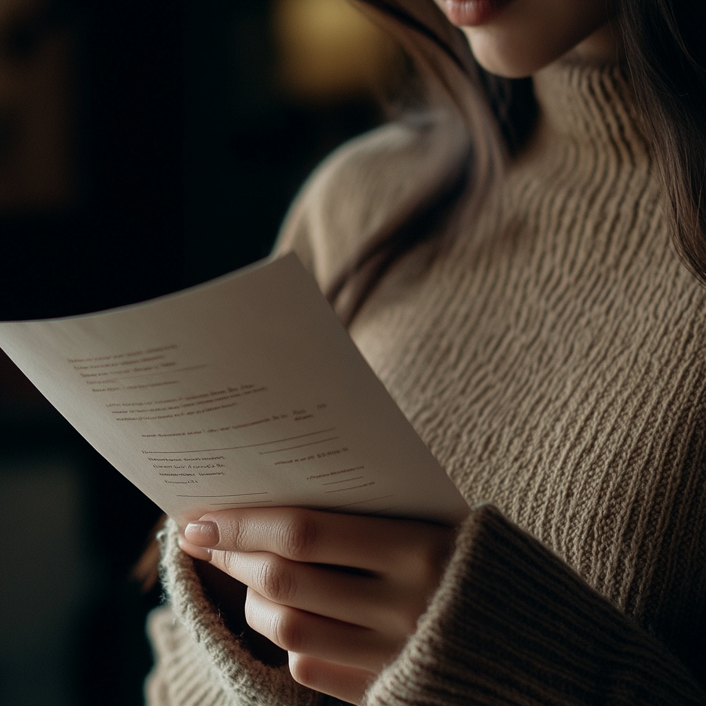 A woman reading a letter | Source: Midjourney