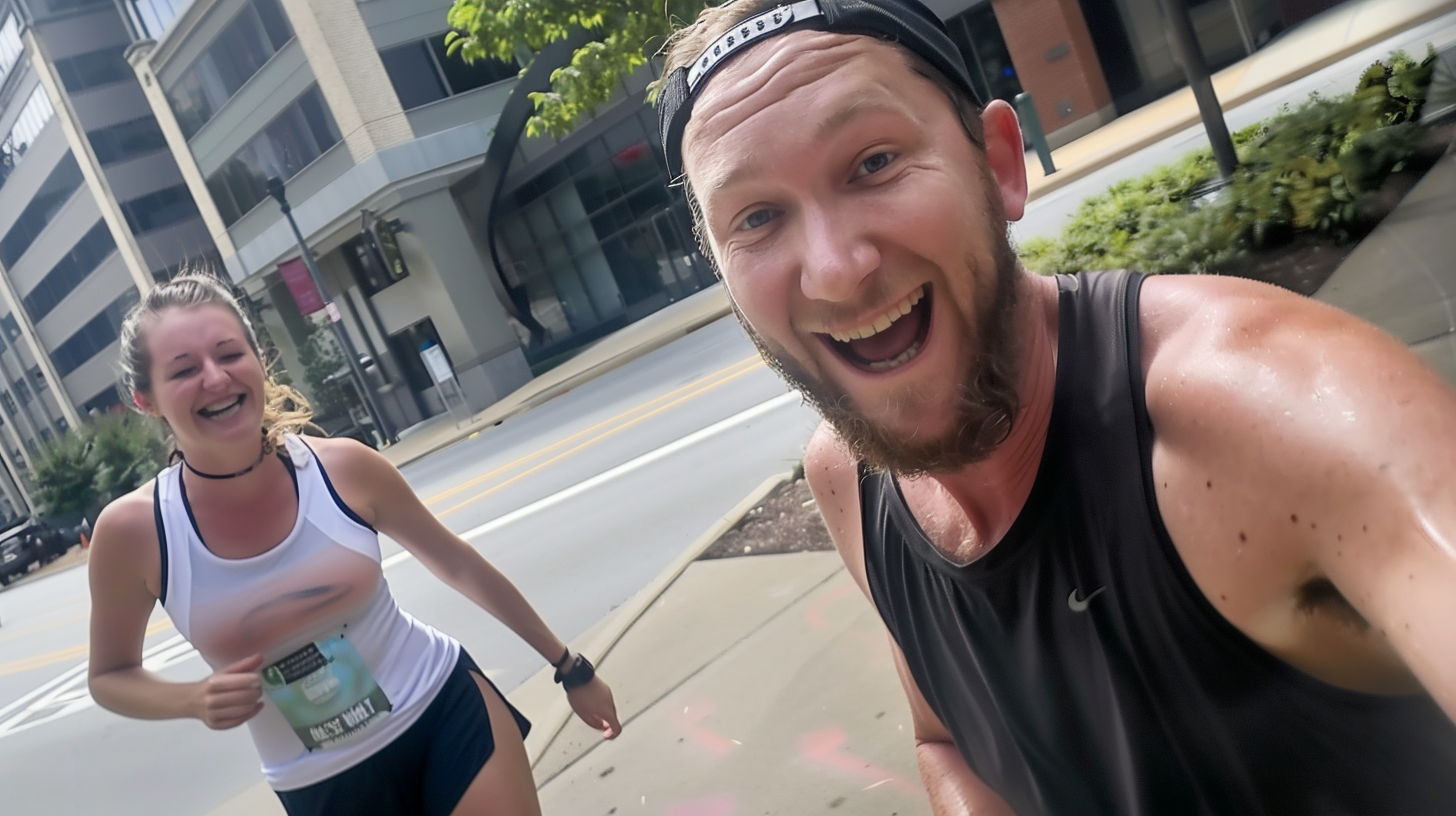 A woman and a man on a jog | Source: Midjourney