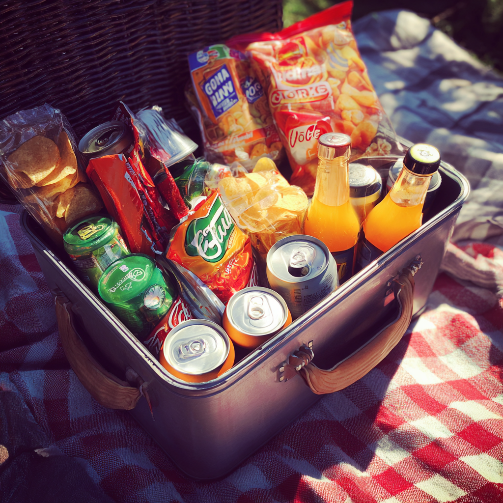 A stocked cooler on a picnic blanket | Source: Midjourney