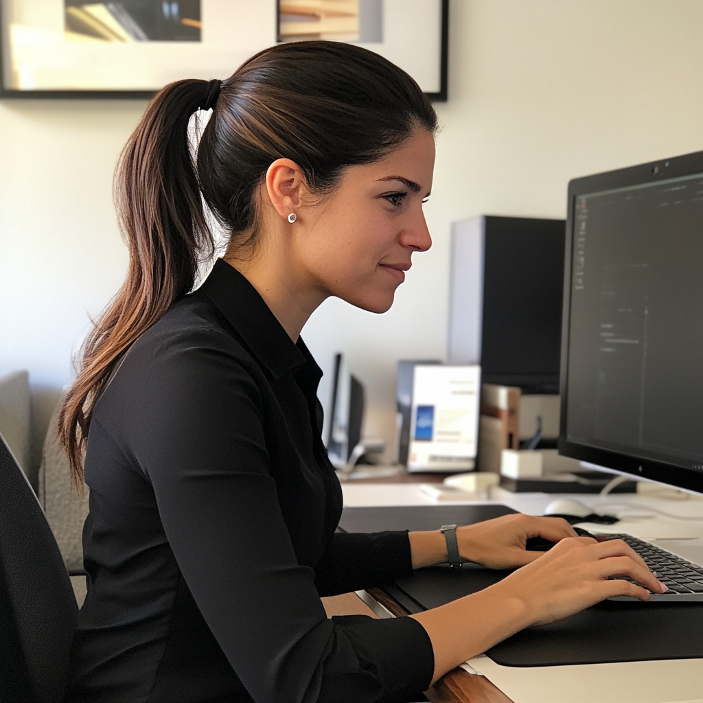 A woman sitting at her desk and working | Source: Midjourney