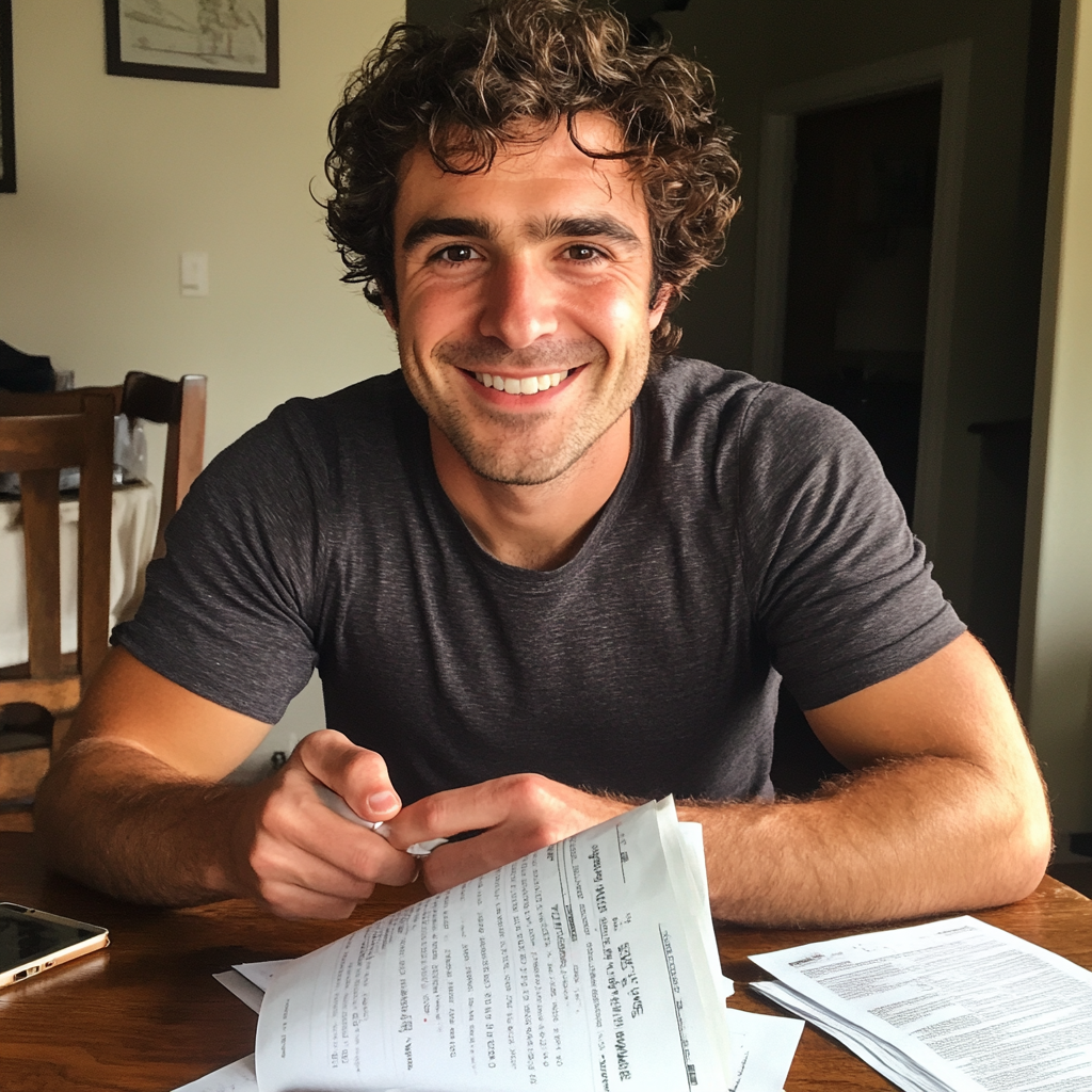 A smiling man sitting at a dining table | Source: Midjourney