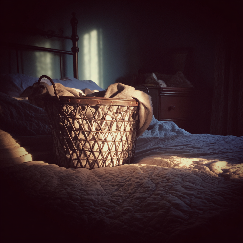 A laundry basket on a bed | Source: Midjourney