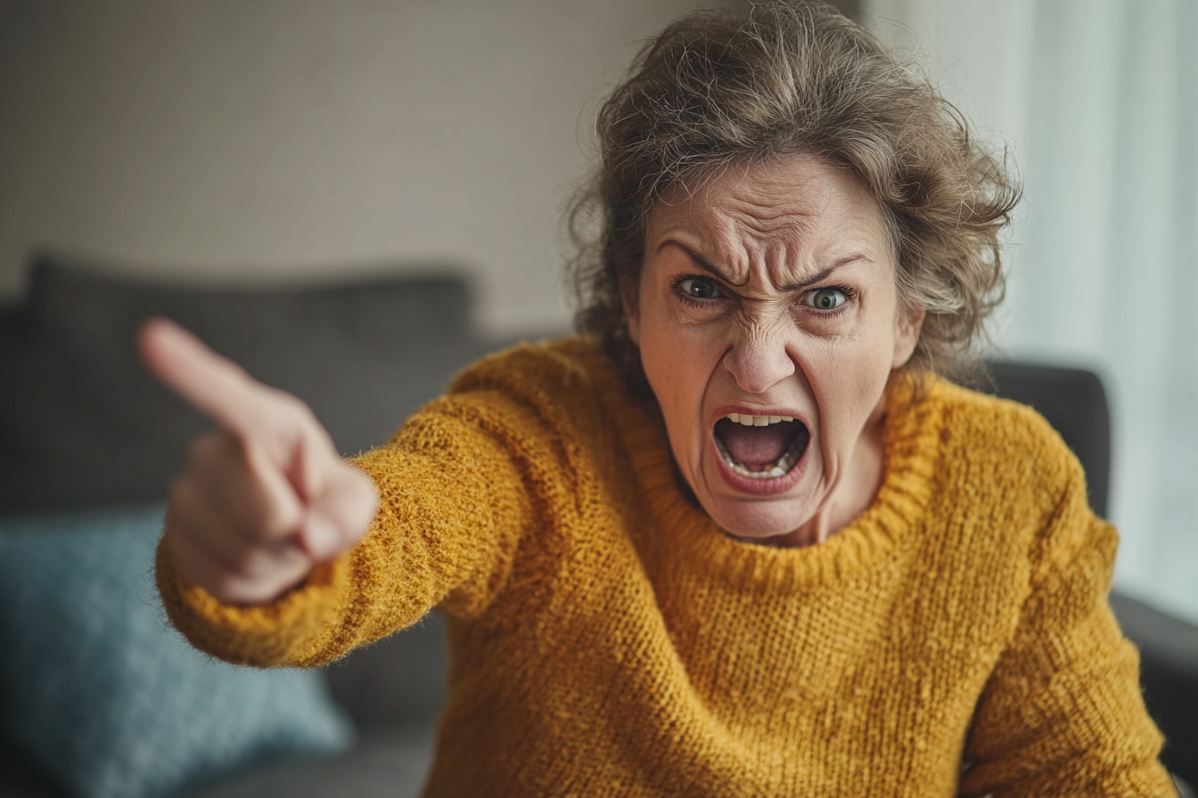 Una mujer furiosa gritando y señalando con el dedo | Fuente: Midjourney