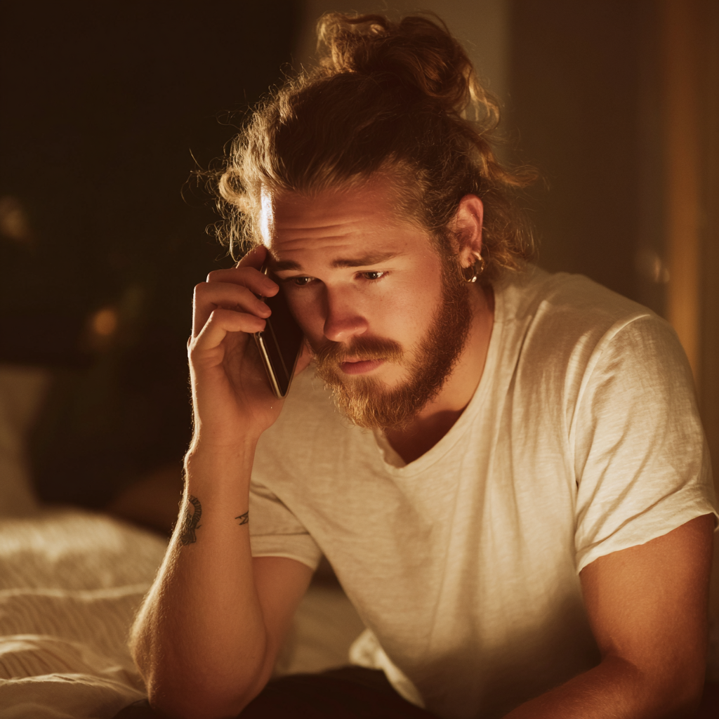 An upset man talking on a phone | Source: Midjourney