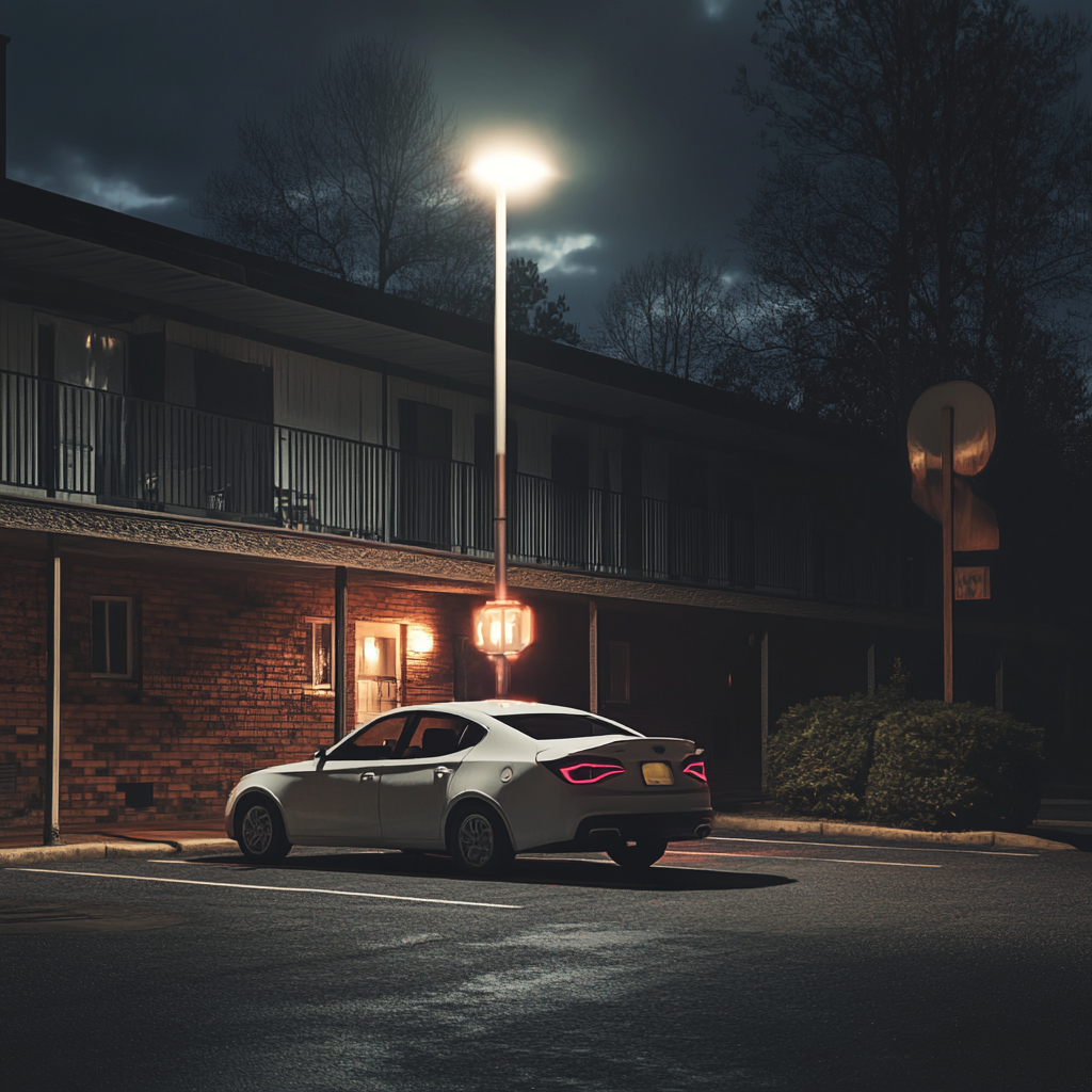 A car parked outside a motel | Source: Midjourney