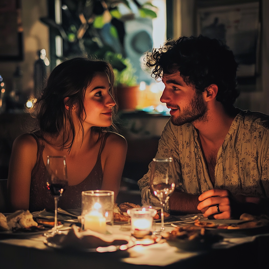 Couple talking while having dinner | Source: Midjourney