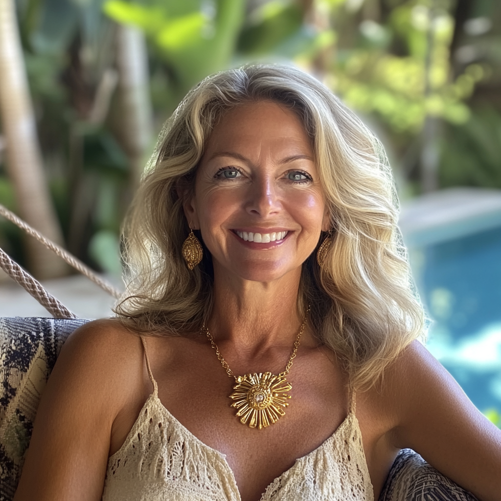 A woman sitting by a pool | Source: Midjourney