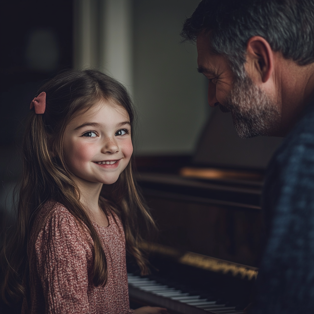 A happy girl with her father | Source: Midjourney