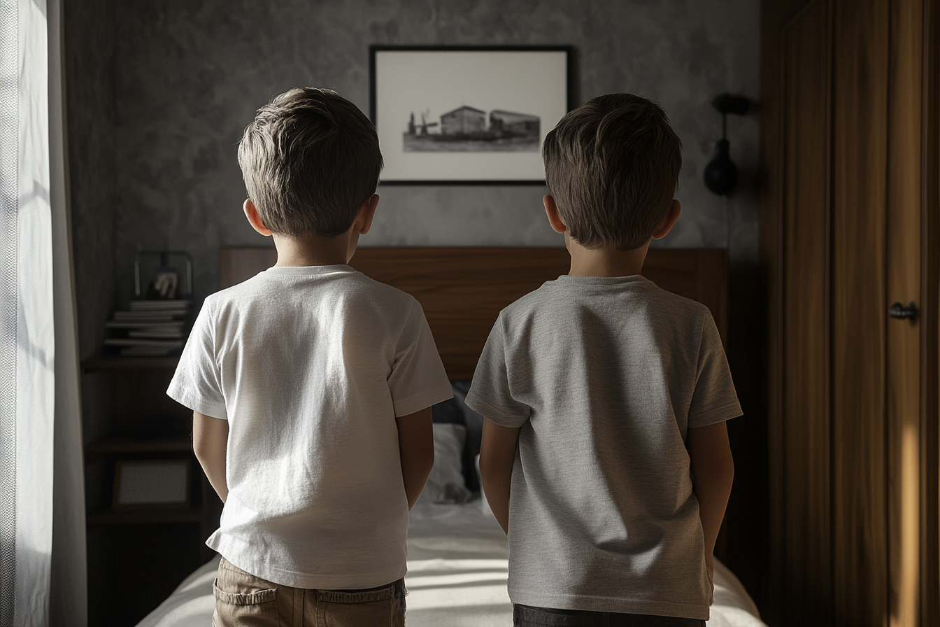 Two boys standing in their bedroom | Source: Midjourney