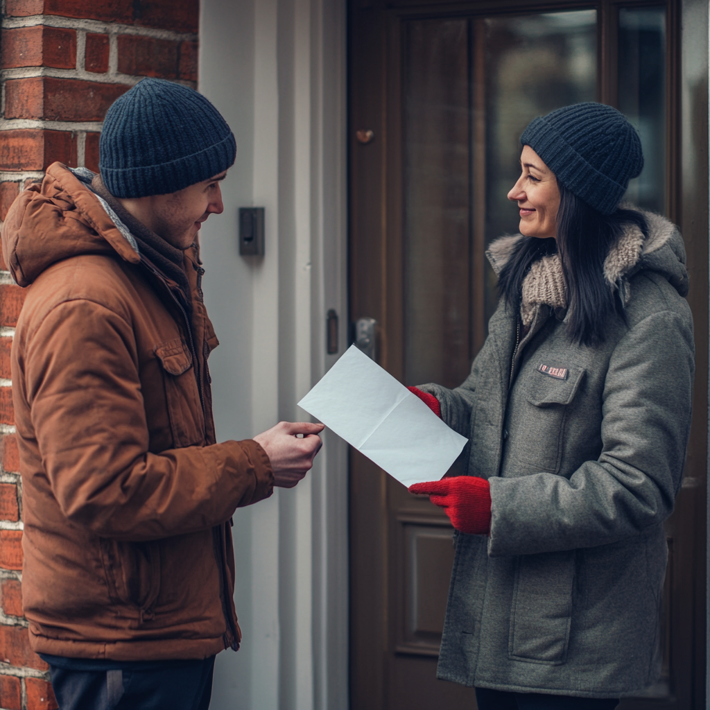 Postman delivering a letter to a woman | Source: Midjourney