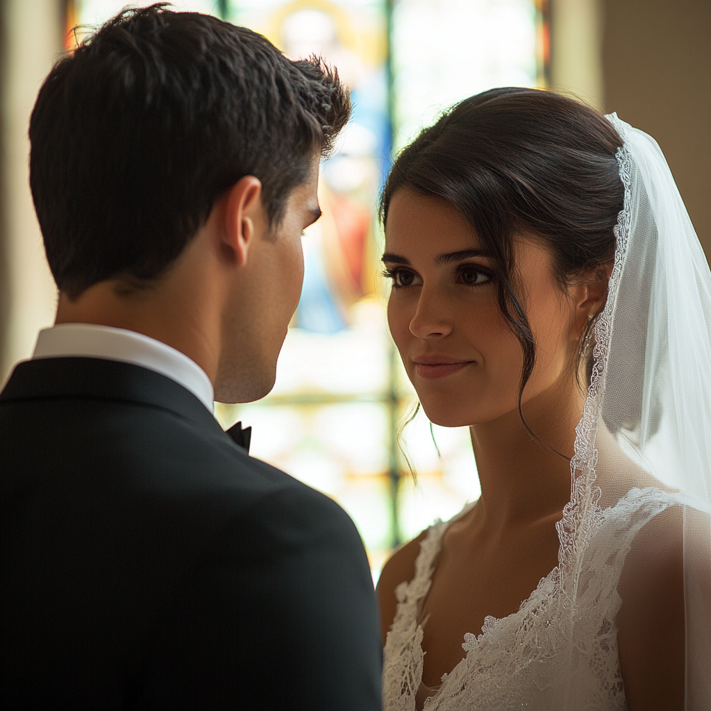 A bride and a groom having a serious talk | Source: Midjourney