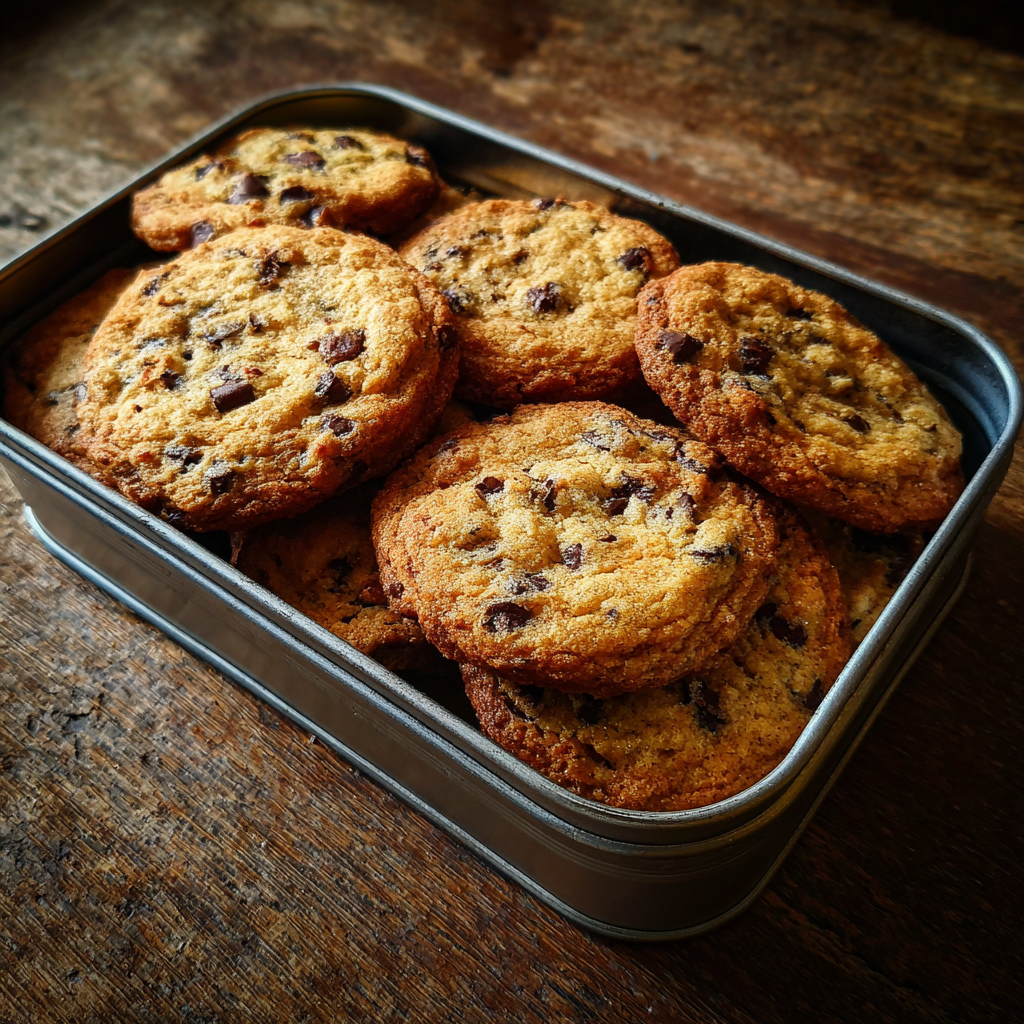 A container of chocolate-chip cookies | Source: Midjourney