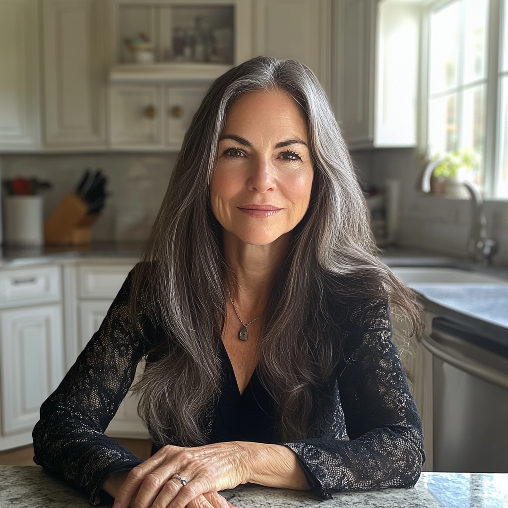 A woman sitting at a kitchen table | Source: Midjourney