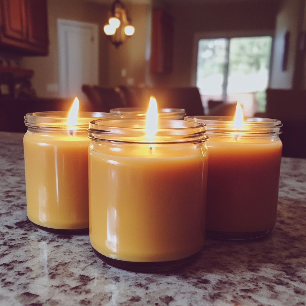 Homemade candles on a kitchen counter | Source: Midjourney