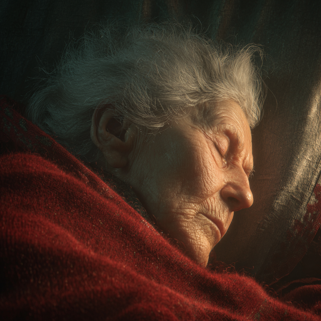 An elderly woman fast asleep in her room | Source: Midjourney