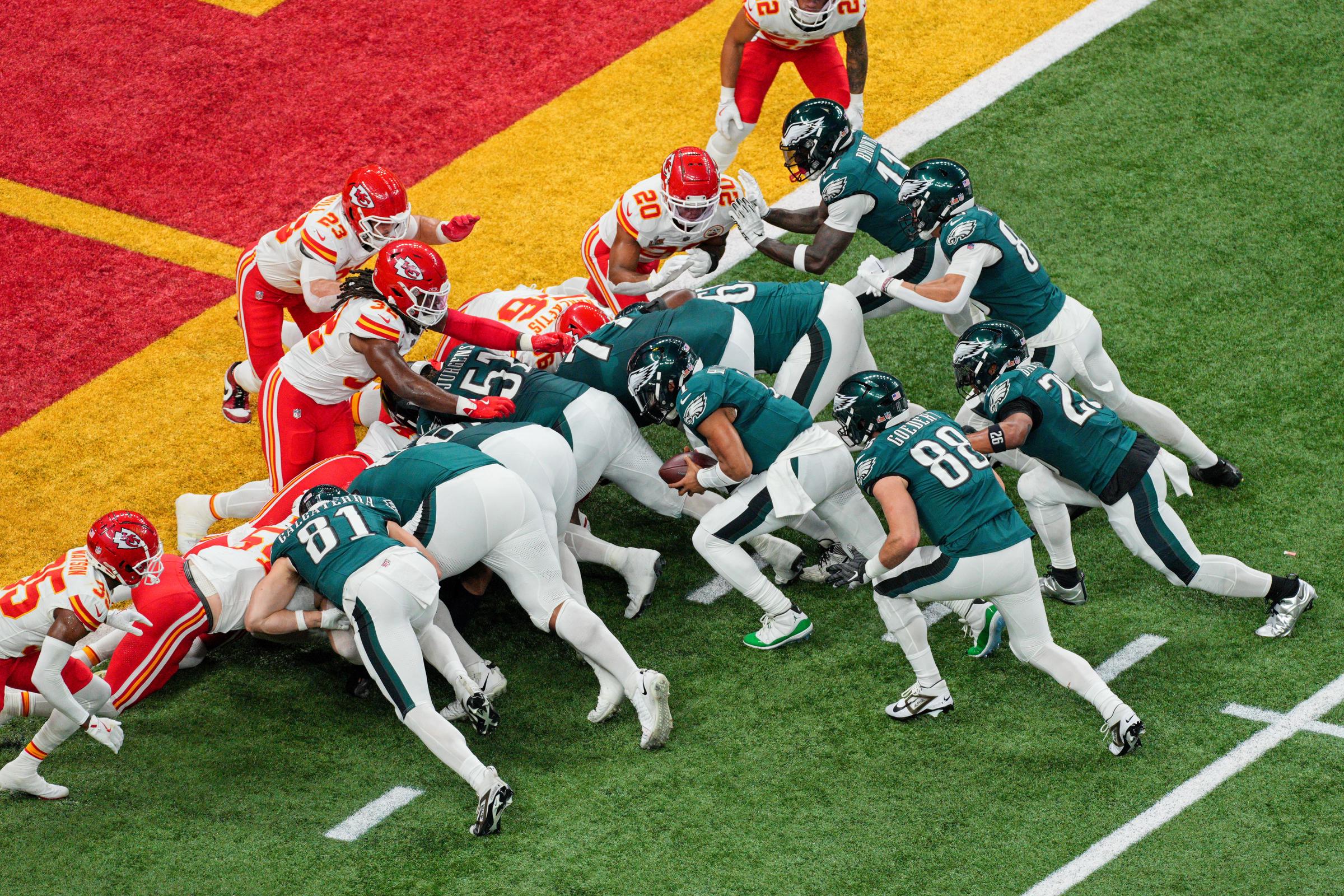 The Philadelphia Eagles and the Kansas City Chiefs during Super Bowl LIX on February 9, 2025. | Source: Getty Images