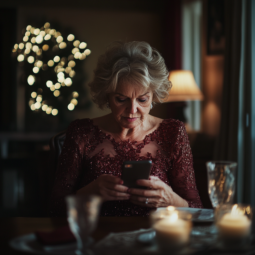 A woman texting on her phone | Source: Midjourney