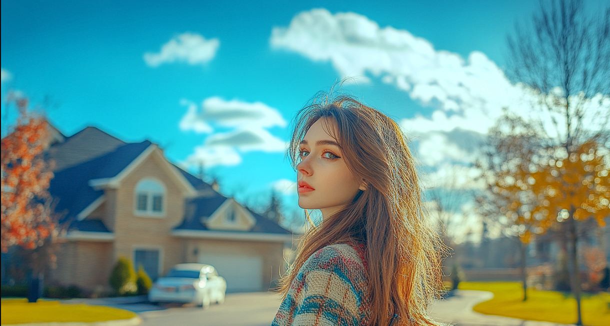 A tense woman standing in a driveway | Source: Midjourney