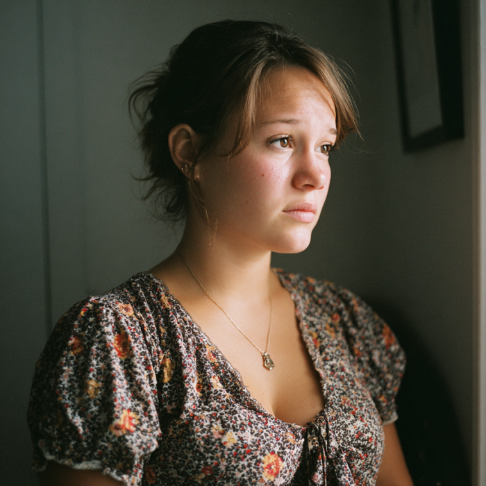 Zbliżenie na smutną młodą kobietę | Źródło: Midjourney