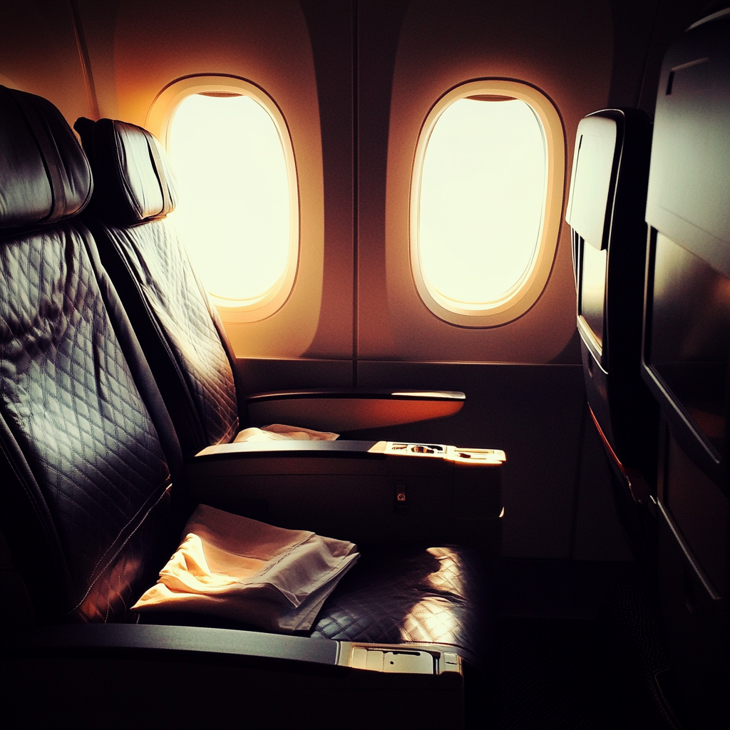 Business class seating in an airplane | Source: Midjourney