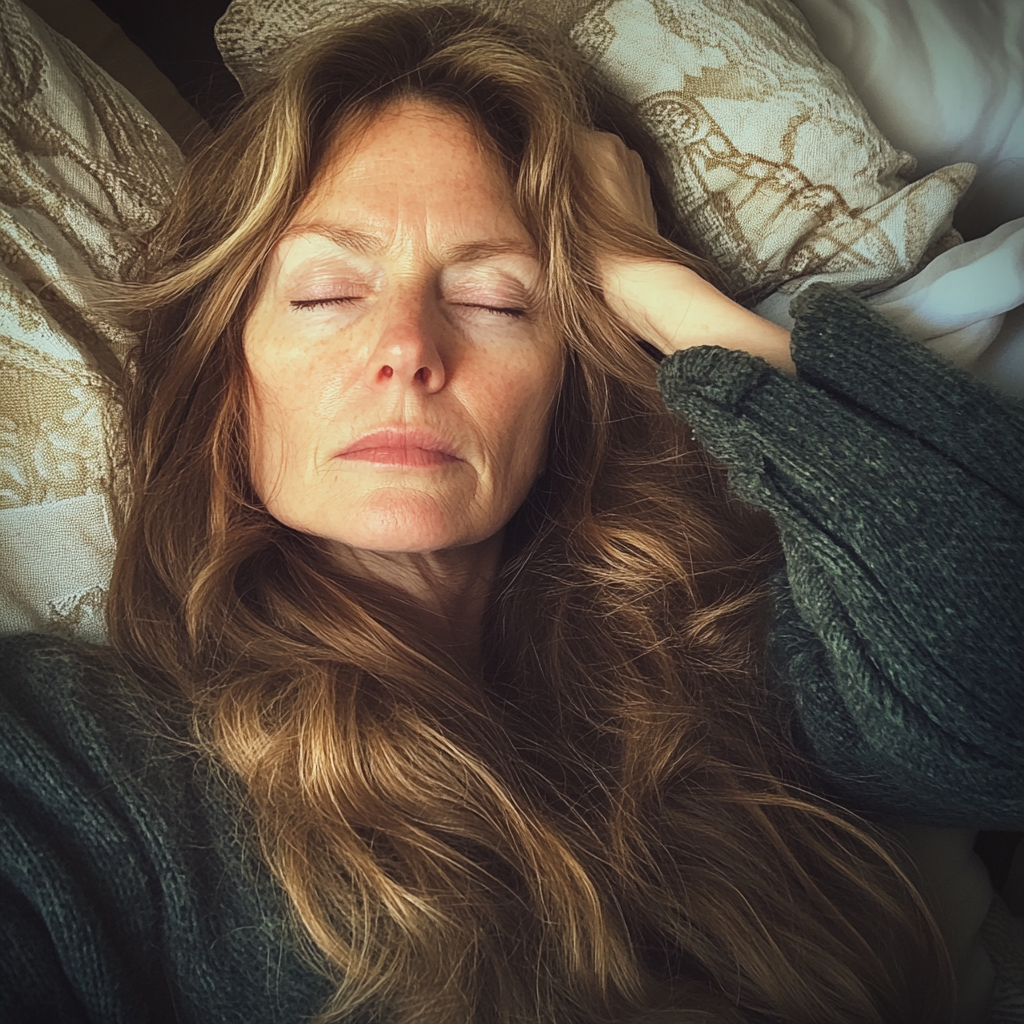 An older woman laying in bed | Source: Midjourney