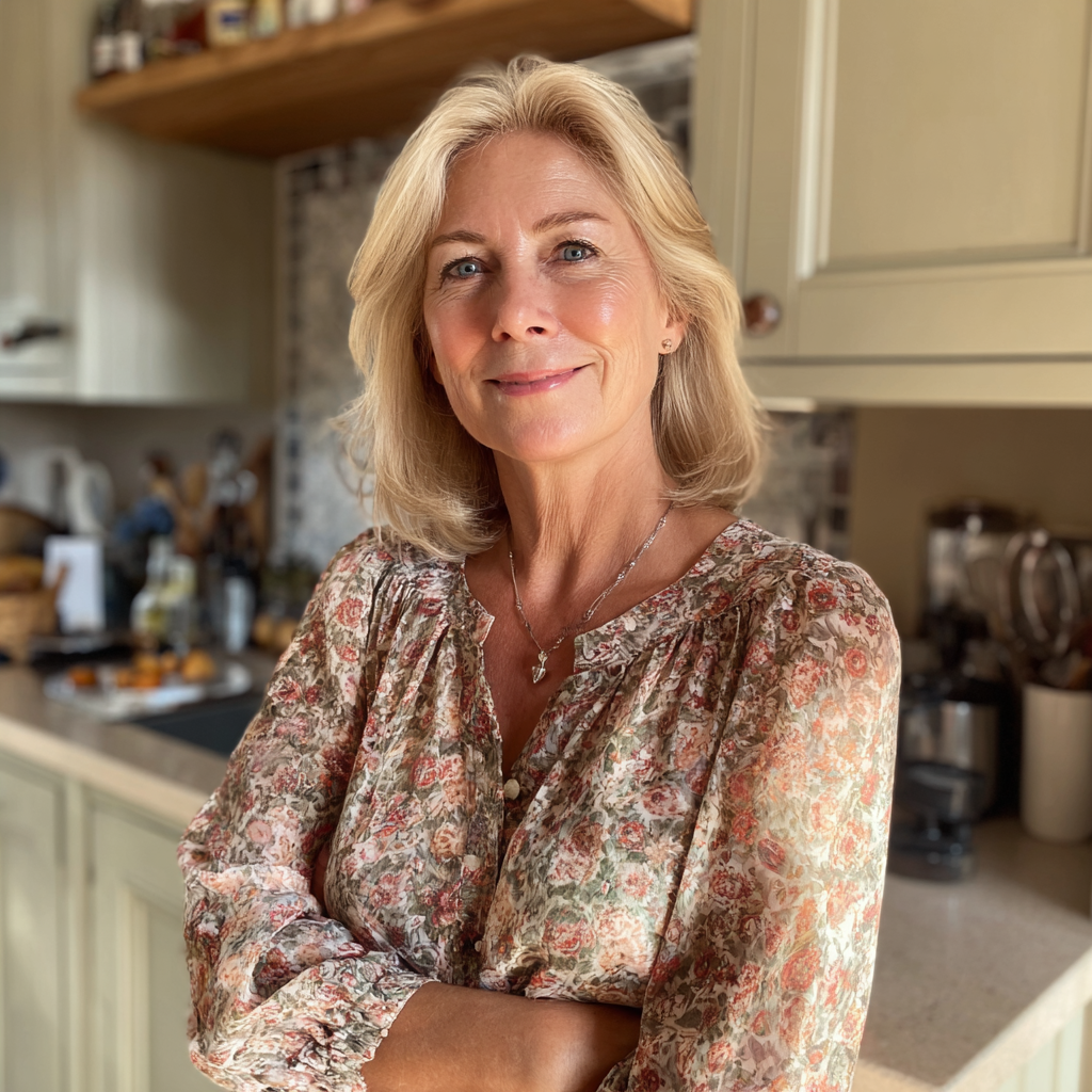 A smiling woman standing in a kitchen | Source: Midjourney
